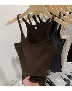 Yksivärinen perusjoustinneulottu toppi Naisten Summer Vintage Hihaton Camis 90-luvun Cool Girls Streetwear Pehmeät T-paidat