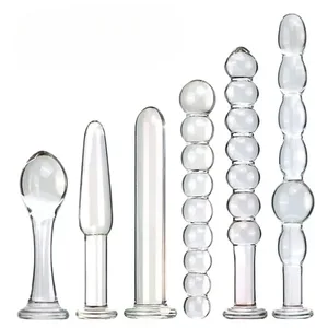 Tapón Anal de vidrio, seis estilos, cuentas para tirar, doble uso, consoladores pequeños, tapones para los glúteos, masturbación, dilatación Posterior, Juguetes sexuales para adultos