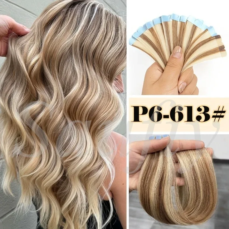 Mini fita loira balayge de 12 a 20 polegadas em extensões de cabelo humano, fita dupla face invisível sem costura em extensões de cabelo