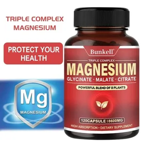 Glycinate de magnésium à haute absorption, citrate de malate, 100 % chélaté, sans OGM, végétarien, sans gluten, 8 600 mg, 120 gélules