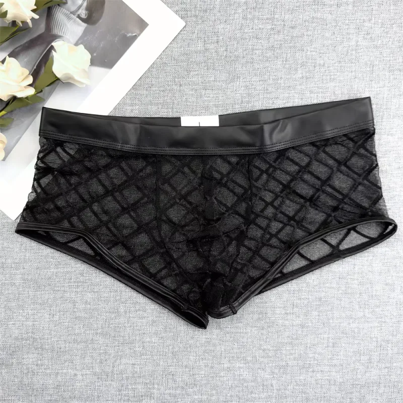 Man Sexig Diamond Mesh Ultratunt Transparent boxershorts Sommar Snabbtorkande Boyshorts Bulge Pouch Herr Underkläder