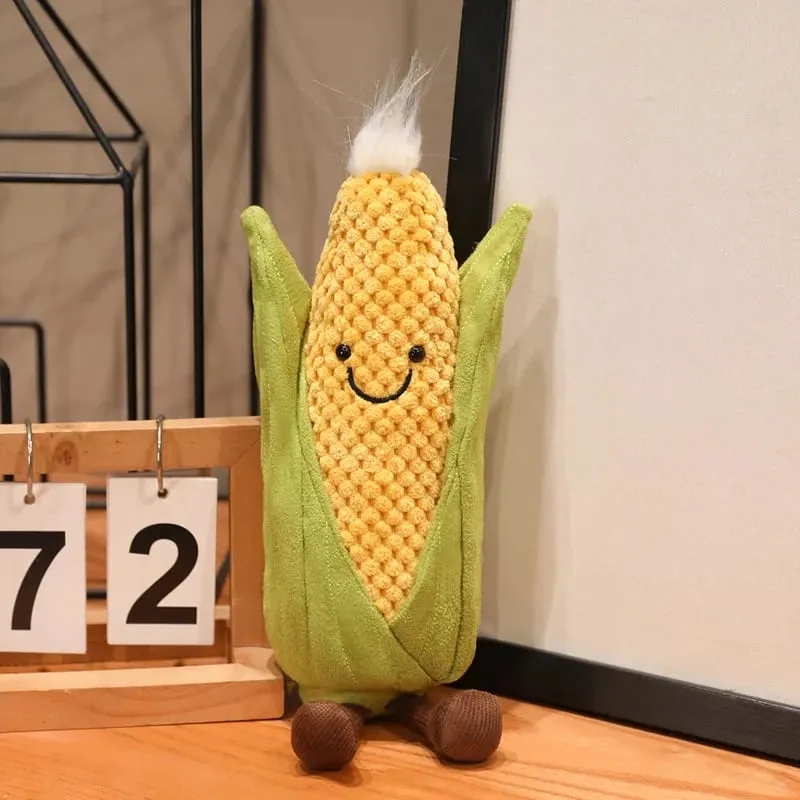Stuffed Humanoid Vegetable Plush Pillow Smiling Corn Carrot Asparagus Doll with Legs Decor Prop Gift