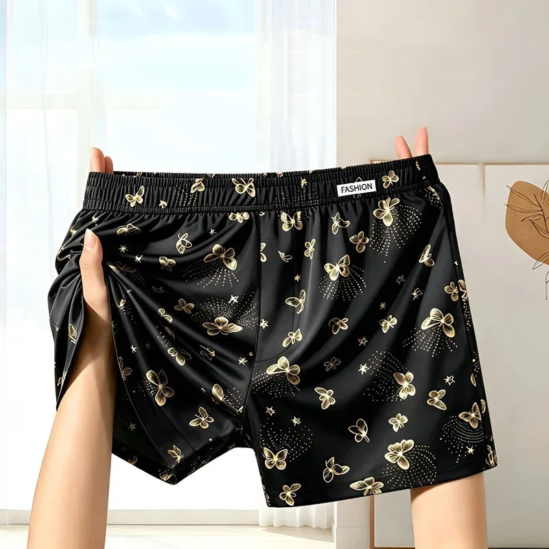 4-Piece Butterfly Print Panlalaking Personalized na Aro Pants, Maluwag at Makahinga na Casual Underwear, Mga Naka-istilong Boxer Short ng Panlalaki