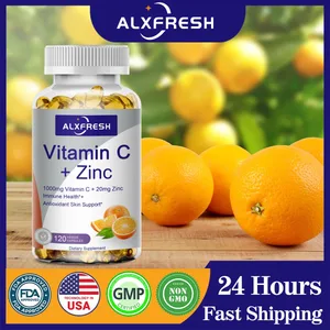 Alxfresh C-vitamiini 1000mg ja sinkki 20mg | Vitamiini-ravintolisä | GMO- ja gluteeniton vegaani | Immune Support Capsille