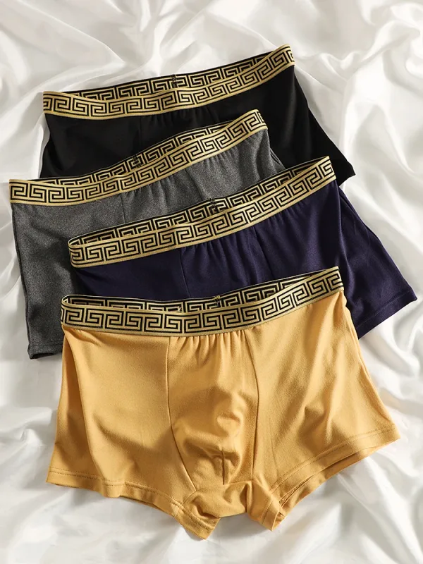 4PCS Trendy Men's Light Luxury Underwear: Four Color Combinations, Comfortable, Elastic and Unique Belt Design Men's Underwear