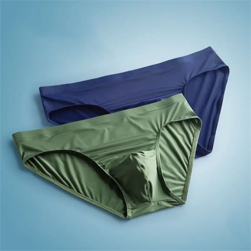Slip intimo da uomo in nylon con custodia grande da 2 pezzi Mutande senza cuciture maschili in seta di ghiaccio Mutandine sottili a vita bassa Taglie forti