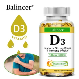 பாலின்சர் வைட்டமின் D3 5000 IU (125 Mcg) எலும்பு பற்கள் தசை மற்றும் நோயெதிர்ப்பு ஆரோக்கிய ஆதரவு 30/60/120 சாஃப்ட்ஜெல்களுக்கான உணவு சப்ளிமெண்ட்