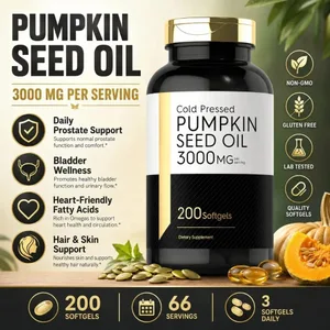 Kylmäpuristettu kurpitsansiemenöljy, pehmeät geelit 3000 mg Omega 6 & 9 -ravintolisä miehille Naisten hyvinvointi pikavapautus 200 Count