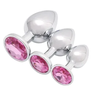 Luksus metall analpluggsett Jewel Butt Trainer Kit Voksenleker for menn Kvinner Par Nybegynnere Sexgaver Stor Middels Liten Rosa