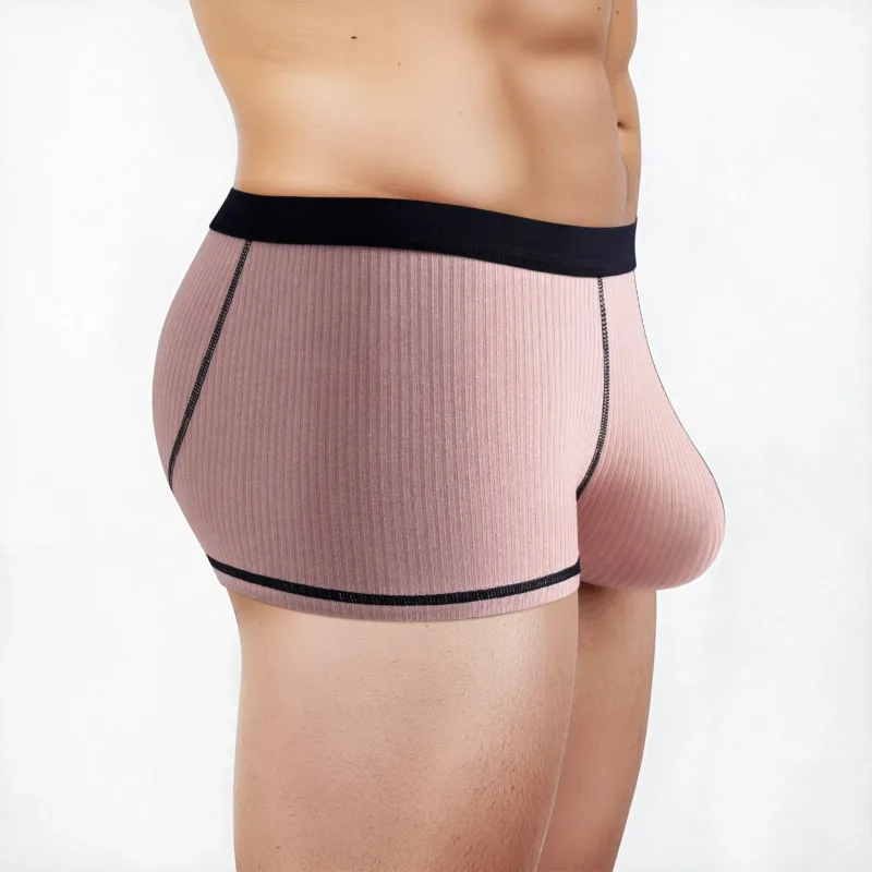 Roupa íntima masculina com bolso escrotal grande e calças largas e elásticas de perna plana