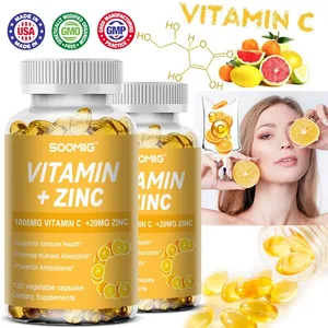 Soomiig Vitamin C mit Zink-Kapseln, Vitamin C 1000 mg, Zink 20 mg zur Unterstützung des Immunsystems, starkes Antioxidans und Energieproduktion
