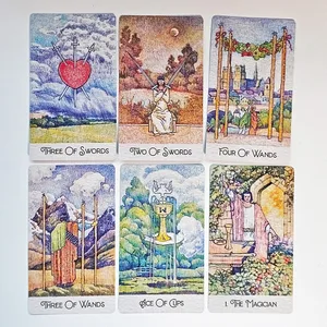 350GSM Çift Kabartmalı Kart Stoğuna Basılmıştır 12*7cm Yeniden Keşfedilen Klasik Tarot Destesi 78 Adet Tükenmez Kalemle Çizilmiş Tarot Kartları