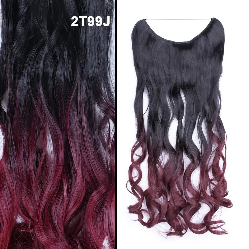 Jeedou One Piece No Clips Hairpieces Ombre Color Elasticity Invisible Wire Fish Line Wavy Synthetic Hair Extension