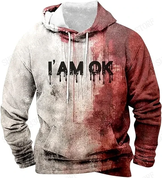 מכתב מצחיק I'm Fine Bloody קפוצ'ון הדפס 3D גברים נשים אופנה אימונית ליל כל הקדושים אימונית נוער קפוצ'ון סווטשירט סתיו חורף
