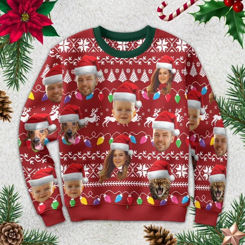 Aangepaste uw foto 3D print lelijke kersttrui DIY gezicht familie truien grappig beeld sweatshirt gepersonaliseerde kerstcadeau unisex