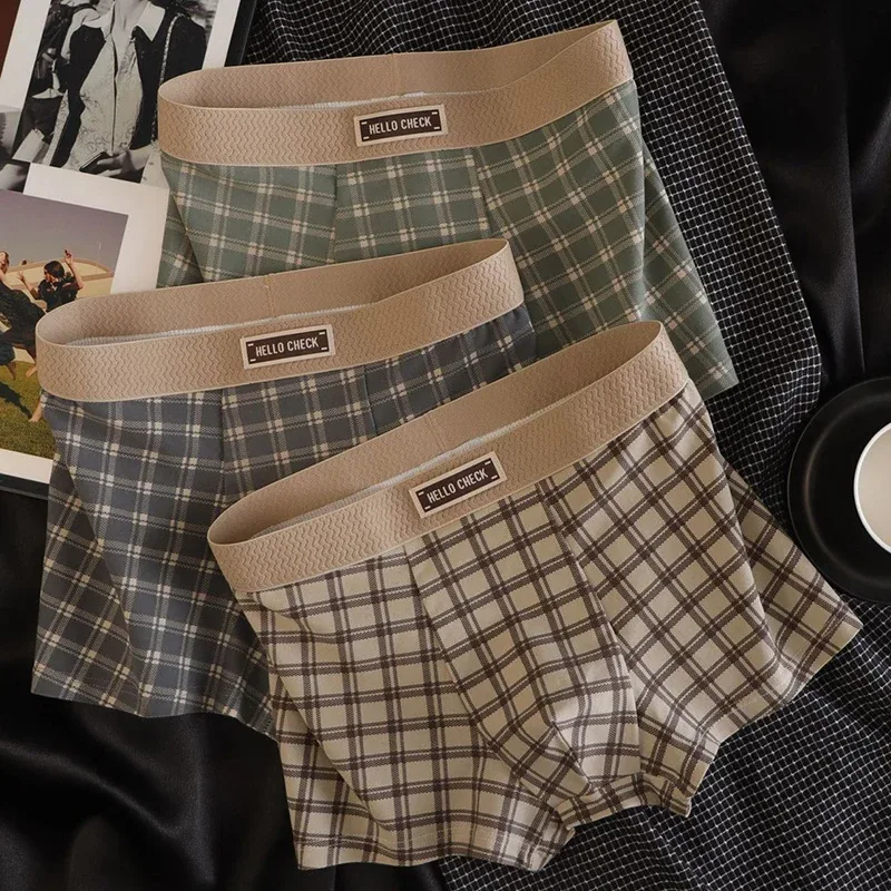 4-Piece Men's Checkered Printed Retro Boxer Shorts, Malambot, Kumportable, Breathable Underwear, Men's Seamless Boxer Shorts