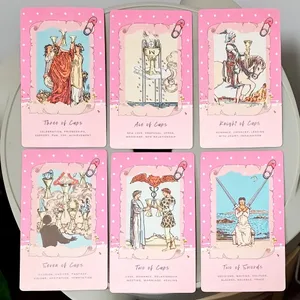 Pembe Waite Tarot Rüya gibi Pembe Kolaj Tarot Güverte 78 Anlamları ile Estetik Kawaii Tarot Kartları 12*7 cm Çift kabartmalı