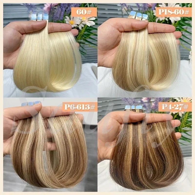 Mini fita loira balayge de 12 a 20 polegadas em extensões de cabelo humano, fita dupla face invisível sem costura em extensões de cabelo — image 4