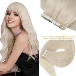 VeSunny テープインヘアエクステンション 本物の人毛 インビジブルレミーヘアエクステンション テープイン 女性用 ホワイトプラチナブロンド 26インチ