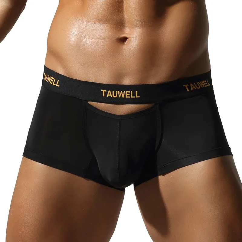 Roupa interior masculina confortável legal fina sexy semi-transparente calças de ângulo plano com cuecas em forma de u
