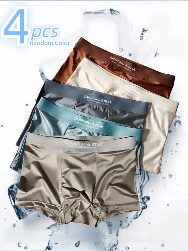 4 unidades/pacote luxo gelo seda cetim-como boxers verão suave legal sólido cuecas masculinas respirável malha virilha calcinha