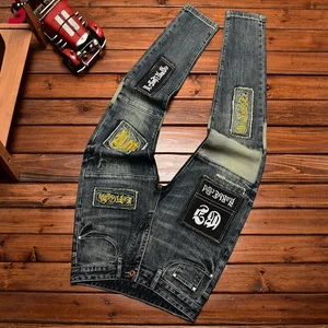 Celana Jeans Kualitas Tinggi Pria Musim Gugur dan Musim Dingin Fashion Tambalan Robek Pu Shuai Celana Melar Ketat Pas Badan Cetak Bordir Bordir