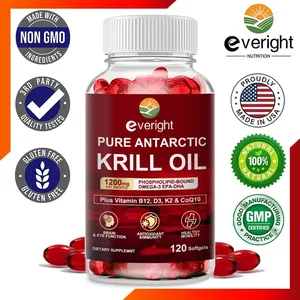 Minyak Krill Antartika 1200 mg dengan Suplemen Omega-3 EPA & DHA Astaxanthin & Fosfolipid untuk Antioksidan Otak Sendi Jantung