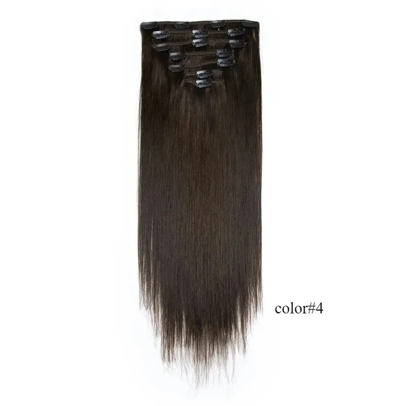 7PCS Clip in Human Hair Extensions 14-22 Inch Remy Double Weft Dark Brown to Chestnut Brown Ombre Invisible Seamless for Women