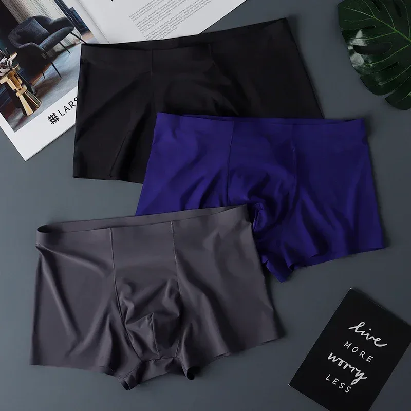 3 pièces de haute qualité hommes sous-vêtements en soie glacée été mince respirant sans couture culottes Sexy hommes caleçons grande taille