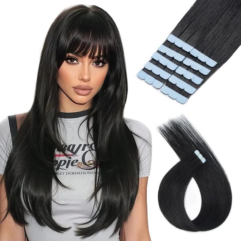 Mini Tape in Hair Extensions Human Hair Natural Tape in Extentions 3x0.8cm Invisible Tape 10pcs/pack For Side Hair