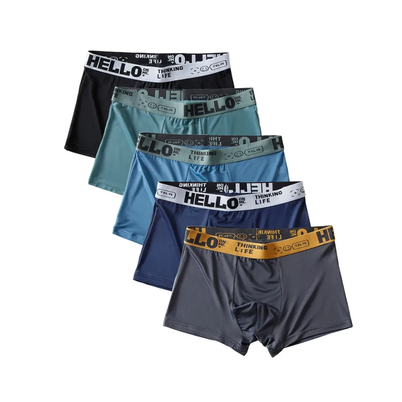 5 pçs/set boxer shorts masculinos de seda gelo roupa interior masculina verão respirável plus size u lingerie convexa legal calcinha sexy
