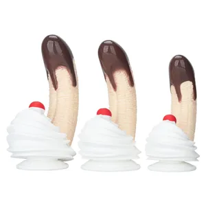 Dildo Silikon Sundae Pisang dengan Krim Cawan Sedutan Kuat dan Reka Bentuk Ceri Tiga Saiz Mainan Seks Silikon Gred Makanan untuk Uniseks