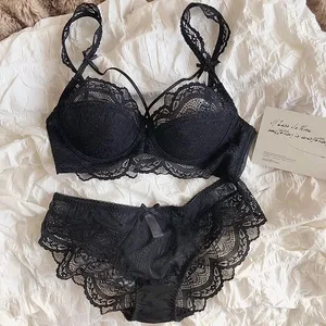 Set Bra Mungil Bralette Renda Murni Perancis Cup AABB dengan Tali Dapat Dilepas & Bantalan Push Up Tipis Berkawat Lembut Wanita Seksi