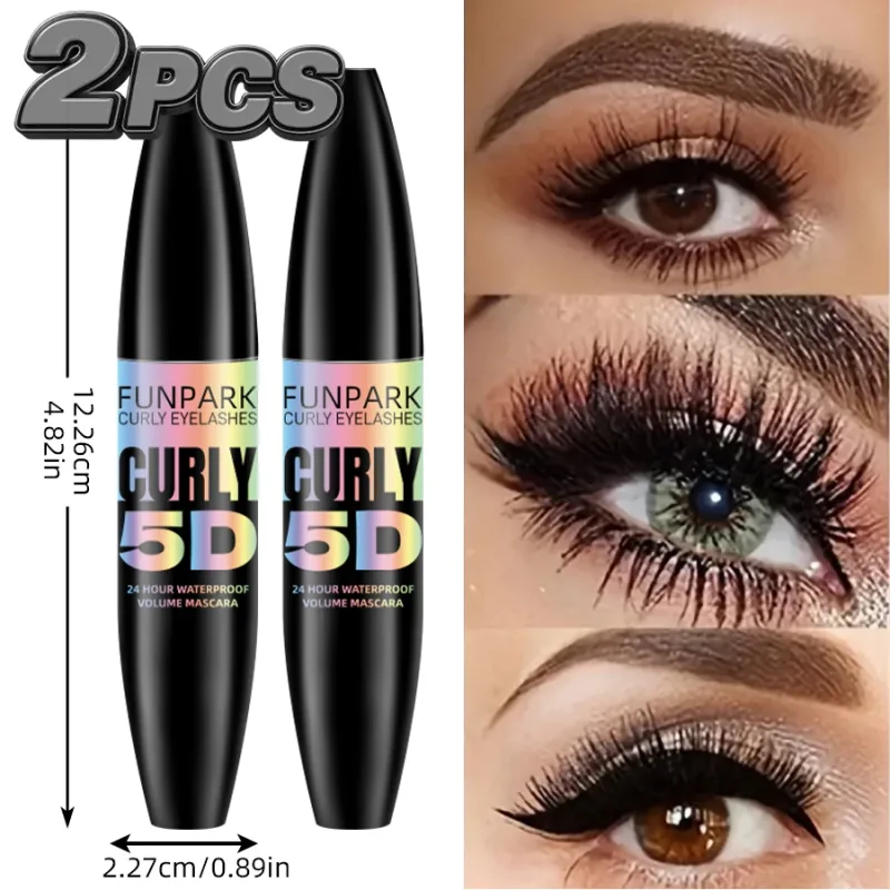 2pcs 5D Eye Black Mascara À Prova D 'Água Alonga Cílios Extensão Rímel de Fibra de Seda Maquiagem de Olhos de Longa Duração para Mulheres Cosméticos Beleza Coreana
