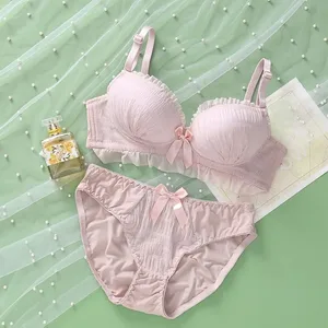 תחתוני נשים תחרה סקסית רכה התכנסות Push Up Comfort Wireless Beauty Back חזייה ותחתונים נשים חמודות סט הלבשה תחתונה לנשים