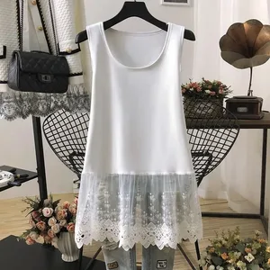 Straße Casual Spitze Patchwork Tanks Sommer Neue Ärmel Einfarbig Lose Jugend Weiß T Shirt Tops Mode-Trend Frauen Kleidung