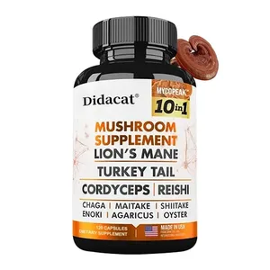 Didacat 10x マッシュルーム コンプレックス カプセル、ライオンたてがみチャーガ入り、記憶力と免疫力を高める向知性脳サプリメント