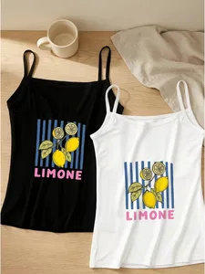 Limone Stripe Sitruuna Cami Tanks Set Keltainen Hedelmä Sininen Musta Valkoinen Graafinen Sleepwear Club Wear Streetwear Beach Vest paita