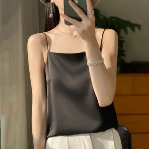 Vestă de primăvară/vară pentru femei, din mătase de gheață, cu bretele sexy din satin, culoare solidă, fără mâneci, sexy, confortabilă, de lenjerie de corp din mătase RW-D19